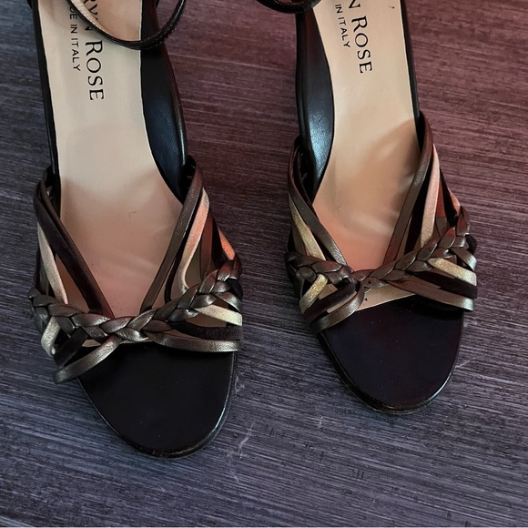 Taryn Rose Shoes Strappy Brown Gold Copper Leather Heels Womens 39 1/2